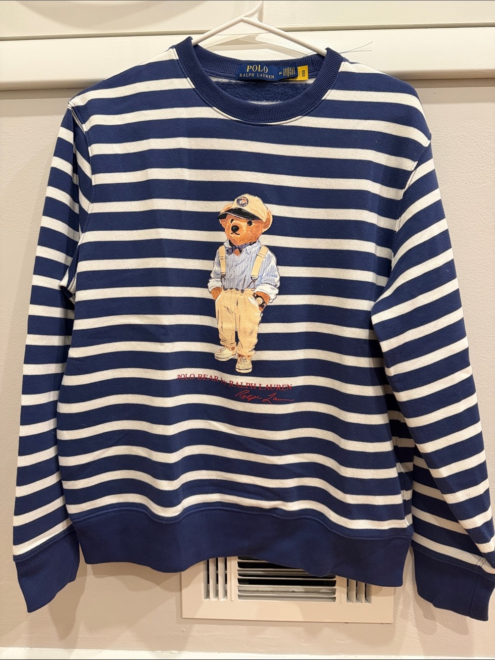 Polo by Ralph Lauren Navy & White Striped Bear Crewneck Sweatshirt